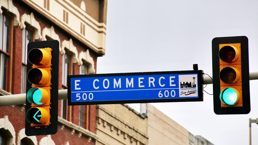 blue traffic destination signage labeled as ecommerce